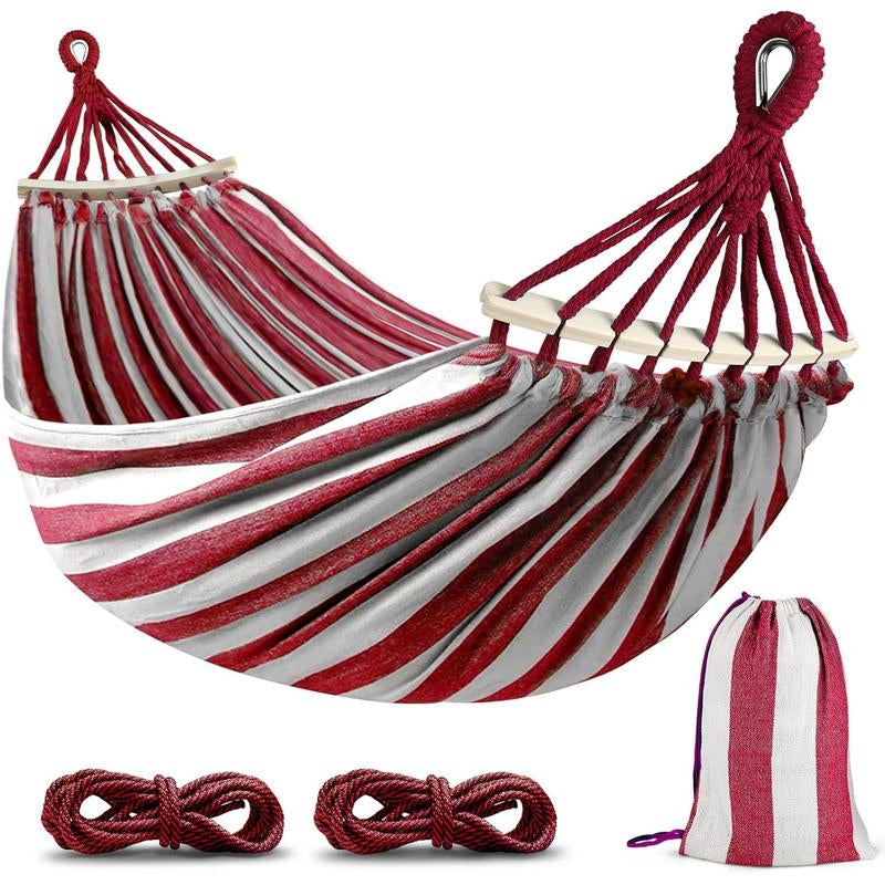 Camping Hammock 550Lb Upgraded Thickened 320G Canvas Fabric Single Hammocks with Two anti Roll Balance Beam and Sturdy Metal Knot Tree Straps for Camping, Patio, Backyard, Outdoor