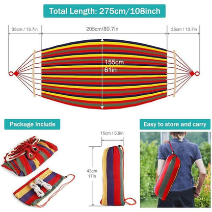 Camping Hammock 550Lb Upgraded Thickened 320G Canvas Fabric Single Hammocks with Two anti Roll Balance Beam and Sturdy Metal Knot Tree Straps for Camping, Patio, Backyard, Outdoor